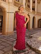Primavera Couture 14047 Fringe Neck One-Shoulder Dress