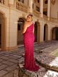 Primavera Couture 14047 Fringe Neck One-Shoulder Dress