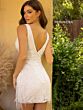 Primavera Couture 3843 Fringe Skirt Plunging Neck Dress