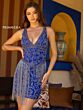 Primavera Couture 3843 Fringe Skirt Plunging Neck Dress