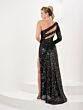 Tiffany Designs 16053 One Sleeve Cutout Sequin Dress