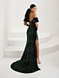 Tiffany Designs 16087 Fringe Slit Sequin Velvet Dress - Stock Only