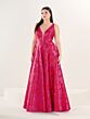 Tiffany Designs 16262 Plunging Neckline Brocade Plus Size Dress