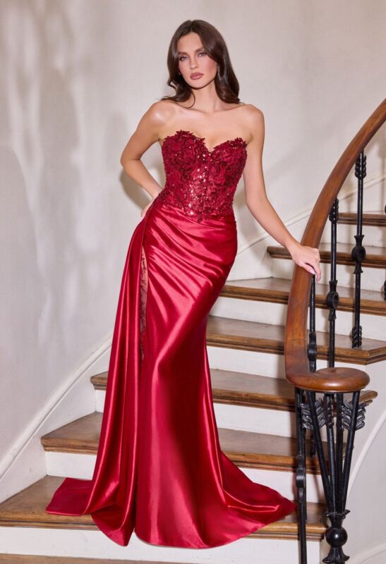 LaDivine CDS565 Side Tail Beaded Corset Bodice Dress