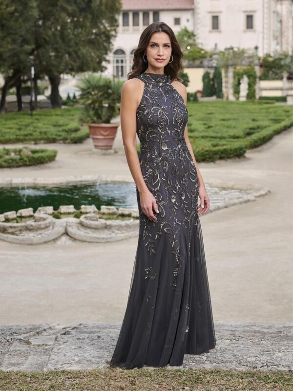 Christina Wu 40568 Halter Neckline Floral Beaded Dress