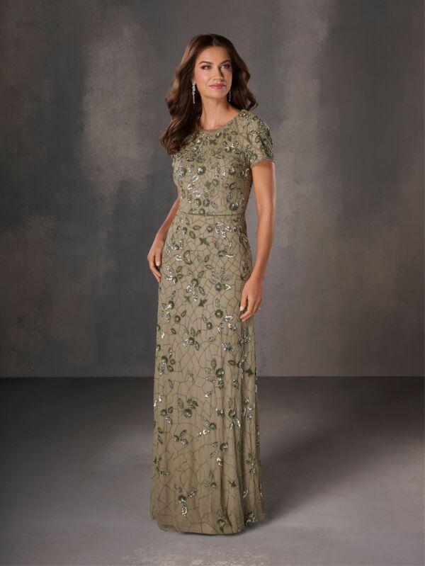 Adrianna Papell 40509 Short Sleeve Jewel Neckline Dress