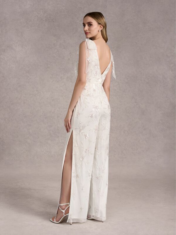 Adrianna Papell 40411 Side Slit Bow Strap Wedding Jumpsuit