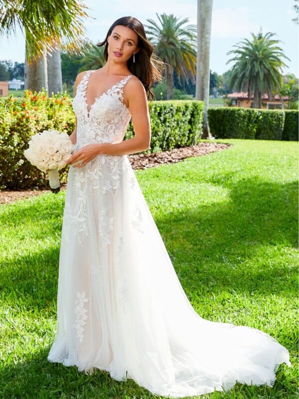 Adrianna Papell 31117 V-Neck Bridal Dress