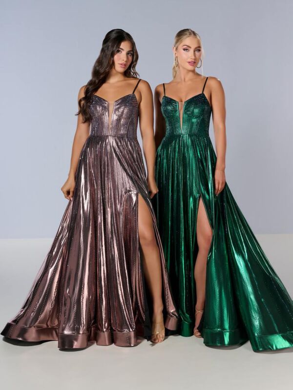 Tiffany Designs 16189 Plunging Neck Beaded A-Line Dress