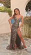 Amarra 88401 Sheer Sides Plunging Neckline Floral Dress