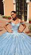 Amarra 54310 Cold-Shoulder Strap Hooded Cape Sweet 16 Gown