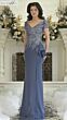 Rina Di Montella RD3323 V-Neck Short Sleeve Beaded Crepe Dress