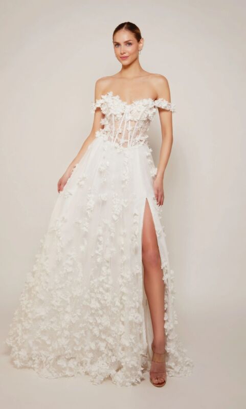 Alyce Paris 61308 3D Flowers Off The Shoulder Dress