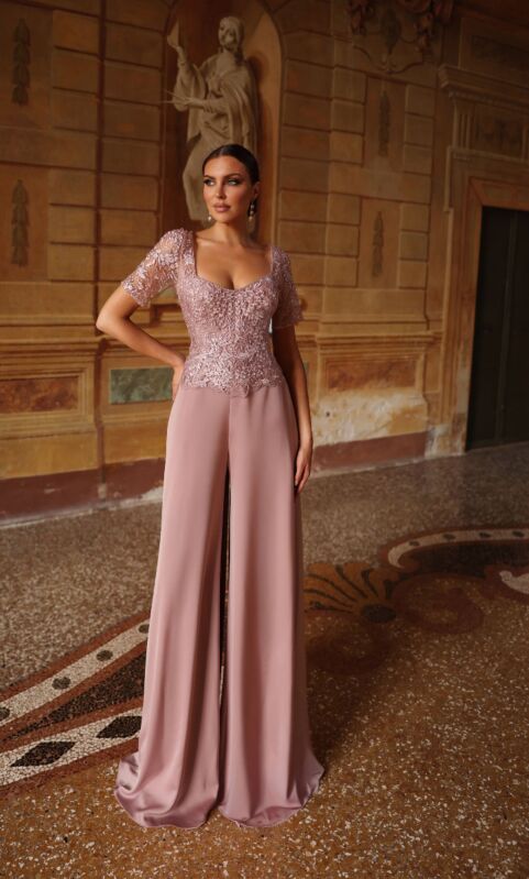 Alyce Paris 27564 Embroidered Bodice Short Sleeve Jumpsuit