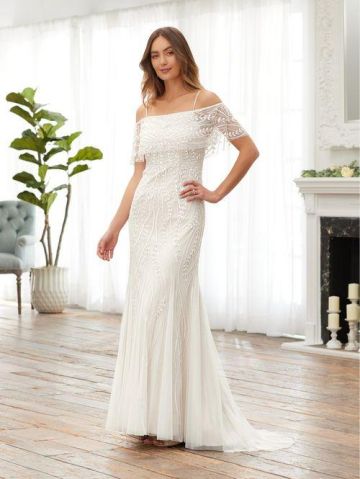 Adrianna Papell 40381 Off The Shoulder Beaded Wedding Gown