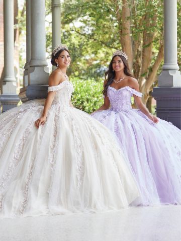 House of Wu 26049 Detachable Sleeve 3D Flowers Quinceanera Gown