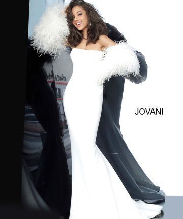 Jovani 1226 Feather Sleeves Dress