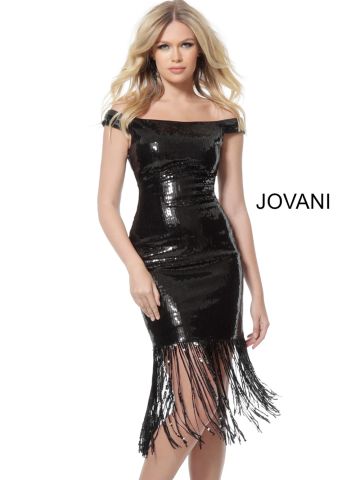 Jovani 63636 Fringe Hem Short Dress