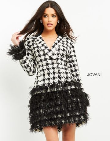 Jovani M1043 Black and Ivory Blazer Dress
