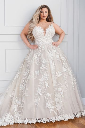 Martin Thornburg 221205W Abelle Sheer Neckline Plus Size Wedding Gown