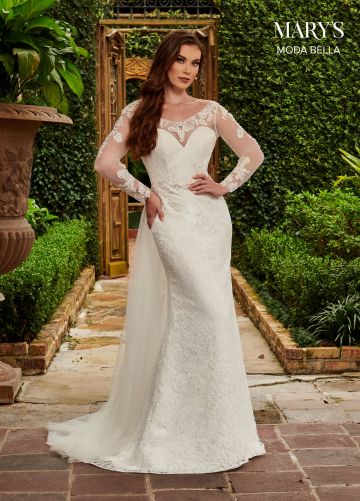 Marys Bridal MB2118 Illusion Neckline Long Sleeve Bridal Dress