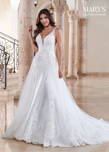 Marys Bridal MB4109 Plunging Neckline with Overskirt Wedding Dress