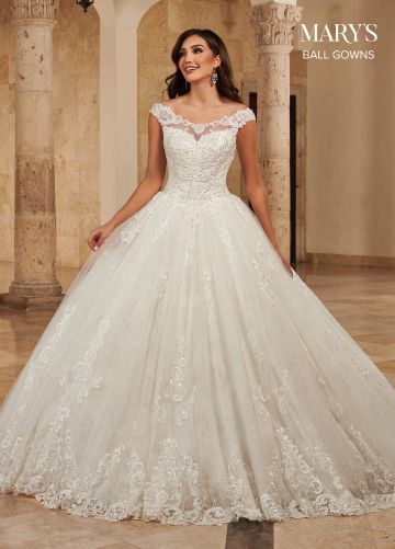 Marys Bridal MB6083 Hug Shoulder Neckline Sparkle Wedding Dress