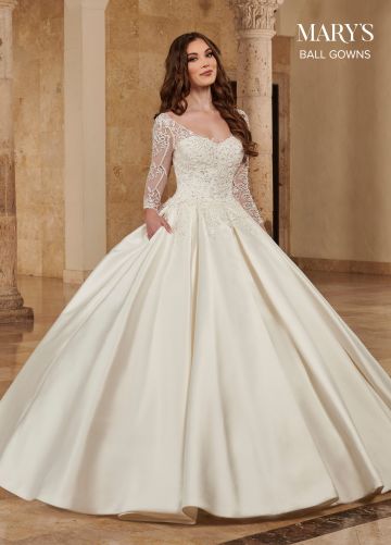 Marys Bridal MB6086 Illusion Sleeve Pleated Wedding Gown