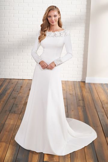 Modest Bridal By Mon Cheri Tr12292 Long Sleeve Lace Yoke Wedding Dress 