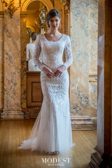 Modest Bridal by Mon Cheri TR22053 Sequin Beadwork Wedding Dress