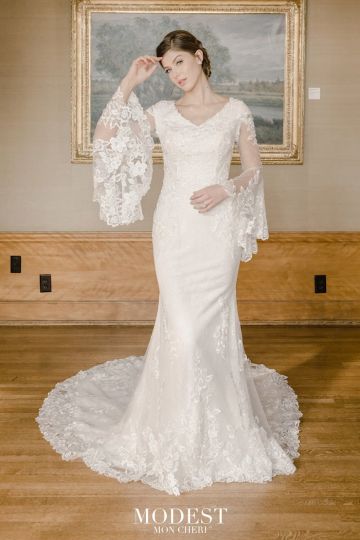 Modest Bridal by Mon Cheri TR22056 Bell Sleeve Wedding Gown