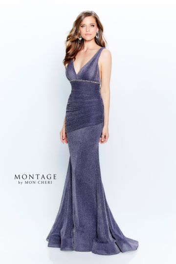 Montage by Mon Cheri 120922 V-Neck Metallic Dress
