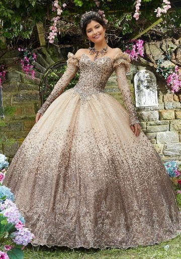 Mori Lee 89278 Detachable Sleeves Ombre Quince Gown