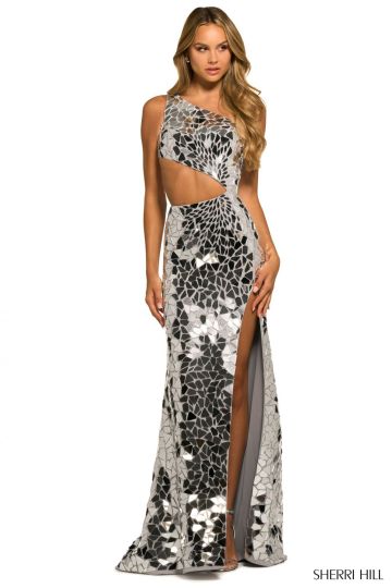 Sherri Hill 55383 Glass Beads Cutout Dress