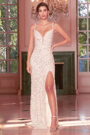 Sherri Hill 91059 Slit Skirt Beaded Bridal Gown