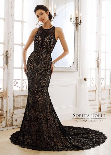 Sophia Tolli Y11895B Raven Black Lace Wedding Dress