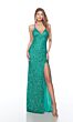 Alyce Paris 88002 Sequin Spaghetti Strap High Slit Dress