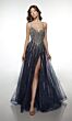 Alyce Paris 62093 High Slit Spaghetti Strap Glitter Dress