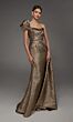 Alyce Paris 55009 Overskirt Asymmetric Neck Bronze Jacquard Dress