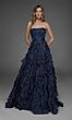 Alyce Paris 55016 Strapless A-Line Floral Applique Navy Dress