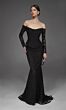 Alyce Paris 55018 Corset Bodice Long Lace Sleeve Black Dress