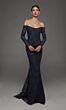 Alyce Paris 55018 Corset Bodice Long Lace Sleeve Black Dress