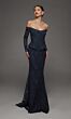Alyce Paris 55018 Corset Bodice Long Lace Sleeve Black Dress
