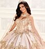 Princesa by Ariana Vara PR30085CAPE Embroidered Hem Sheer Quince Cape