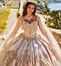 Princesa by Ariana Vara PR30085CAPE Embroidered Hem Sheer Quince Cape