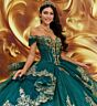 Princesa by Ariana Vara PR30174 Gauntlet Sleeve Applique Quince Dress