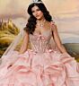 Princesa by Ariana Vara PR30204 Ruffle Skirt Long Cape Quince Gown