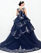 Jovani Q48438 Plunging Neck Layered Skirt Quinceanera Dress