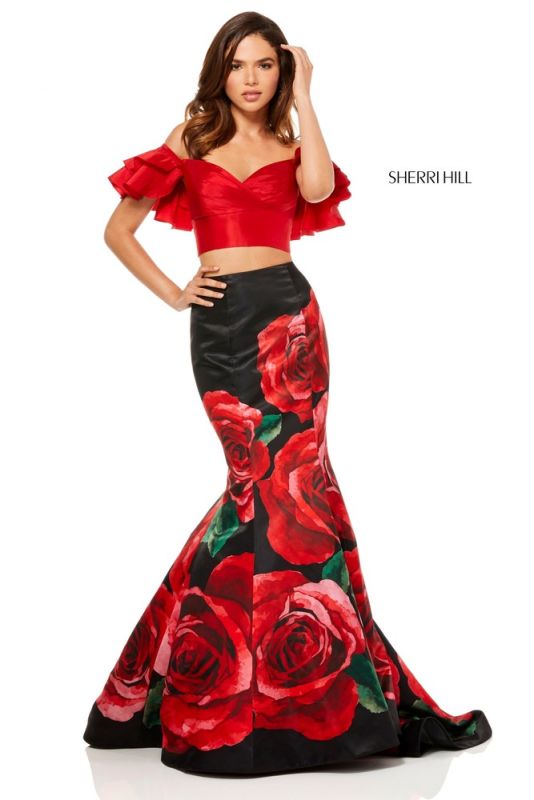 Sherri Hill 52470 Floral Skirt Two Piece Prom Dress