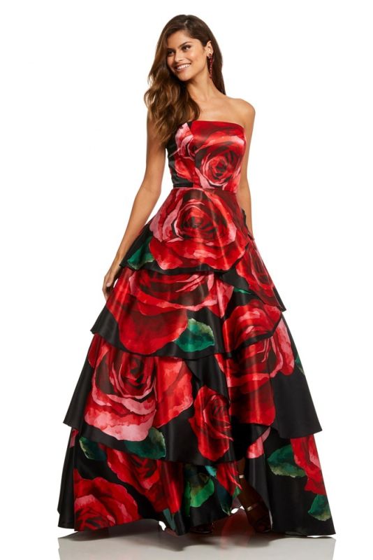 Sherri Hill 52624 Tiered Skirt Floral Prom Gown